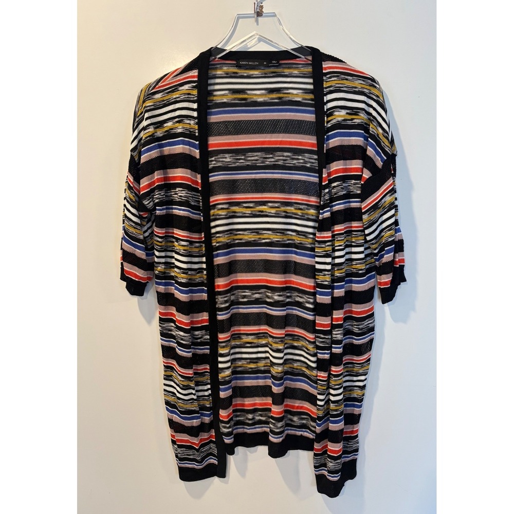 Karen Millen Striped Knit Open Front Cardigan Duster Multi‎ Color Womens Medium